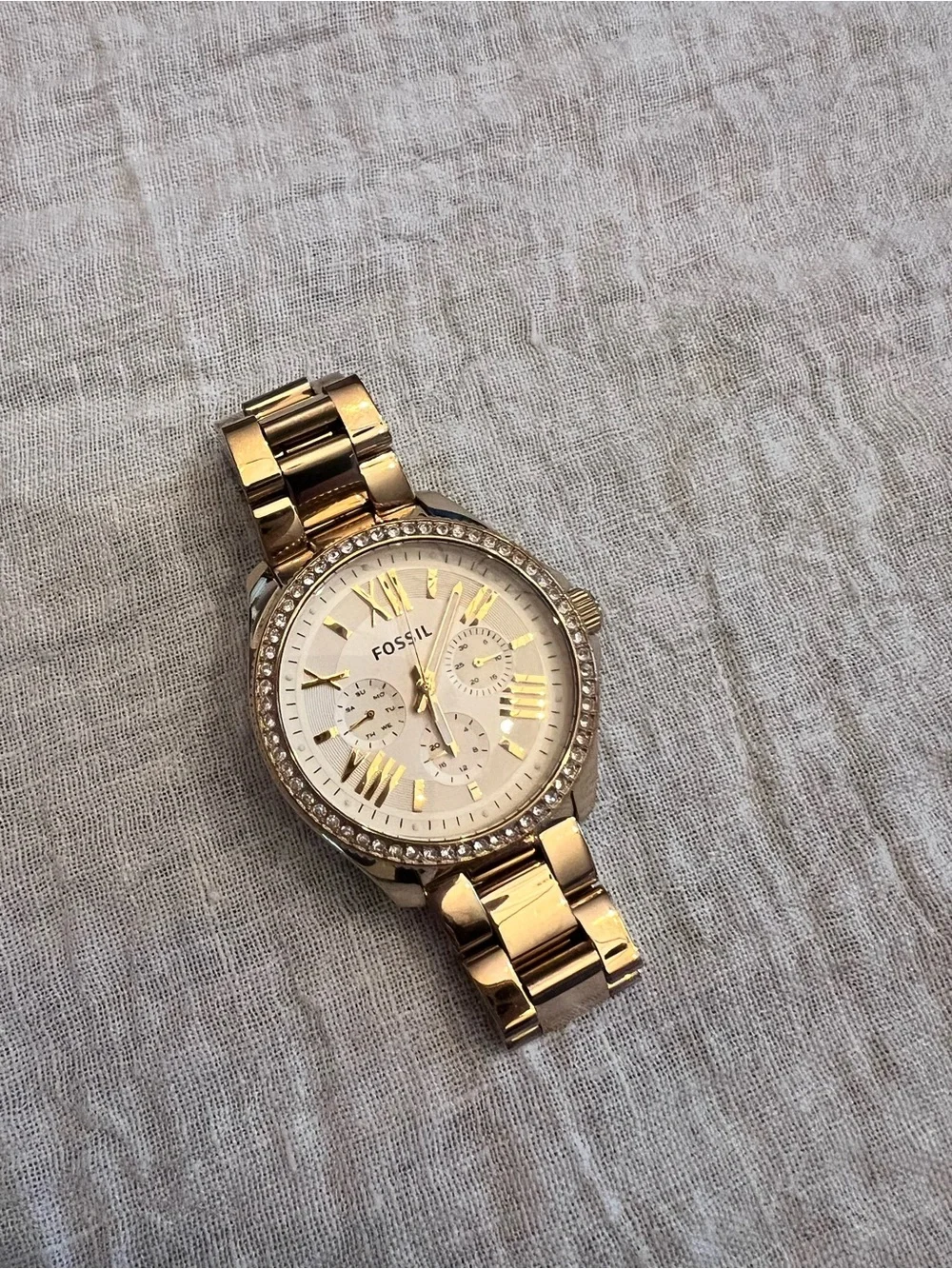 Fossil Cecile Women’s Stainless Steel Watch w/ Rhinestones Gold